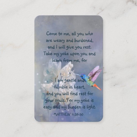 メモリアル祈りの言葉ハミングバードホワイト花 名刺 (正面)