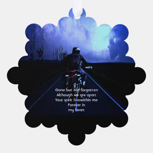 メモリアル祈りの言葉バイクバイクもしくは自転車に乗る人 オーナメントカード (裏面)