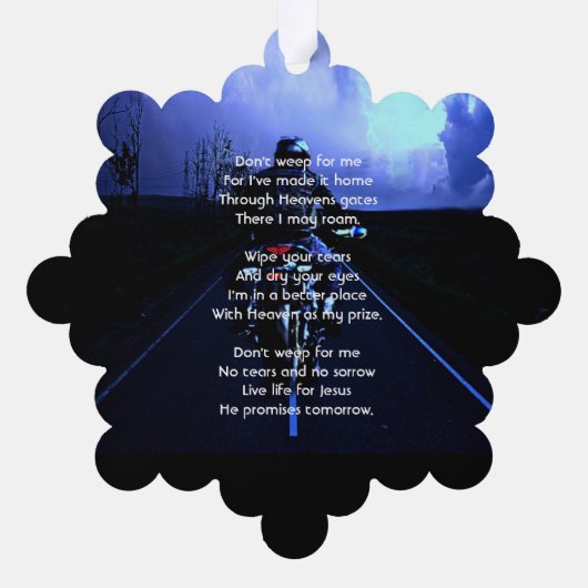 メモリアル祈りの言葉バイクバイクもしくは自転車に乗る人 オーナメントカード (裏面)