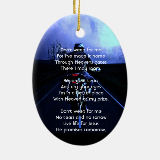 メモリアル祈りの言葉バイクバイクもしくは自転車に乗る人 セラミックオーナメント (裏面)