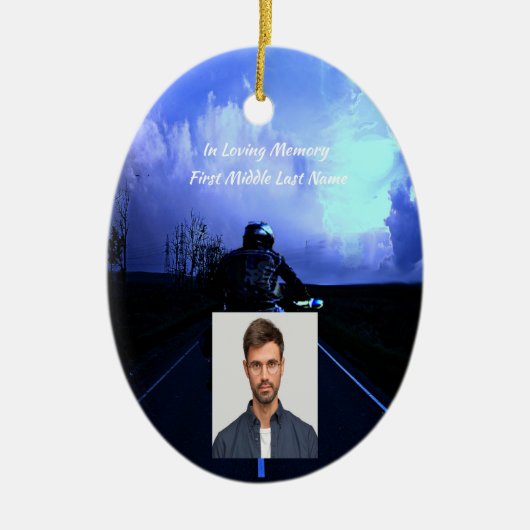 メモリアル祈りの言葉バイクバイクもしくは自転車に乗る人 セラミックオーナメント (正面)