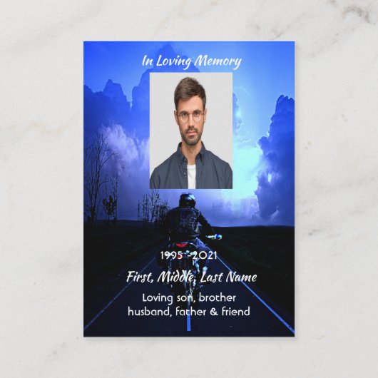 メモリアル祈りの言葉バイクバイクもしくは自転車に乗る人 名刺 (裏面)