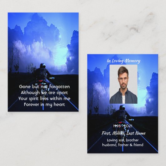 メモリアル祈りの言葉バイクバイクもしくは自転車に乗る人 名刺 (正面/裏面)