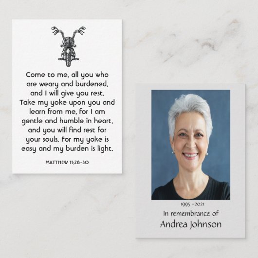 メモリアル祈りの言葉バイクバイクもしくは自転車に乗る人 名刺 (正面/裏面)