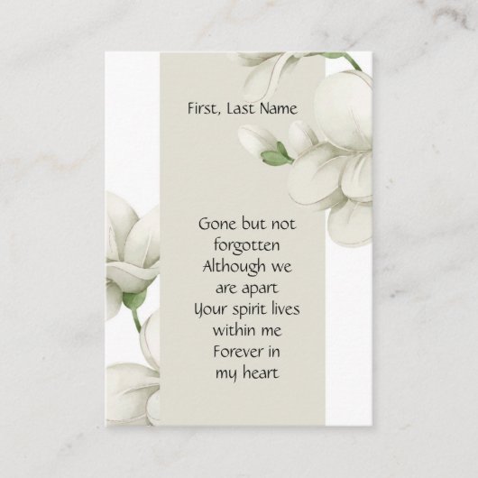 メモリアル祈りの言葉ホワイトフラワー&引用文 名刺 (正面)