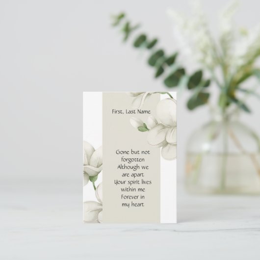 メモリアル祈りの言葉ホワイトフラワー&引用文 名刺 (スタンド正面)