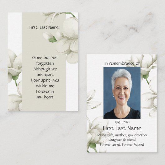 メモリアル祈りの言葉ホワイトフラワー&引用文 名刺 (正面/裏面)