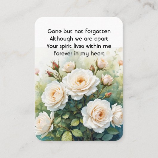 メモリアル祈りの言葉ホワイトローゼズガーデンフラワー 名刺 (正面)