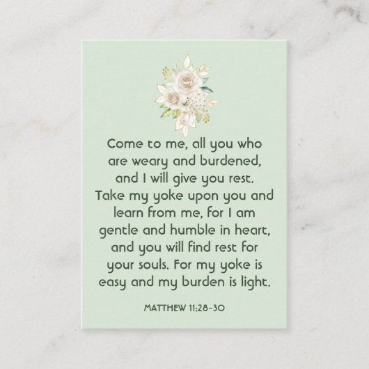 メモリアル祈りの言葉ホワイトローゼズガーデンブーケ 名刺 (正面)