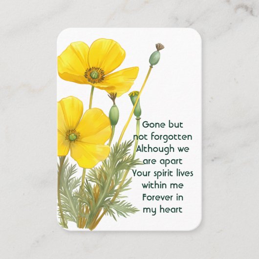 メモリアル祈りの言葉ポピーガーデンフラワーフローラ 名刺 (正面)