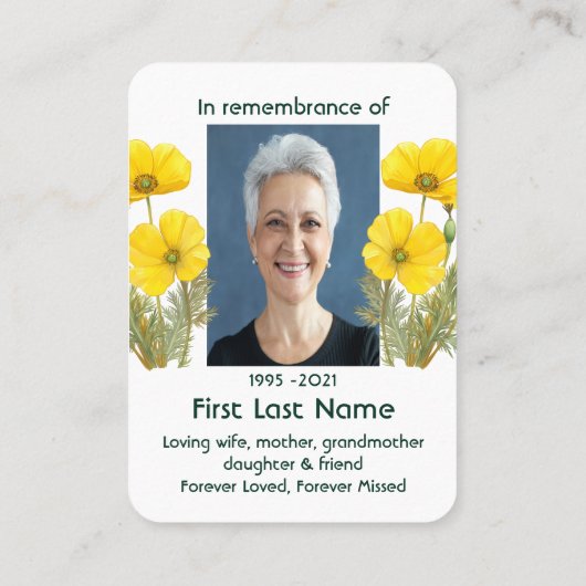 メモリアル祈りの言葉ポピーガーデンフラワーフローラ 名刺 (裏面)