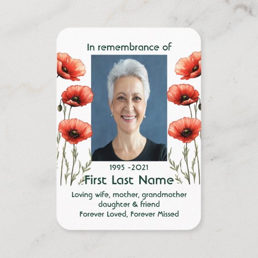 メモリアル祈りの言葉ポピーガーデンフラワーフローラ 名刺 (裏面)