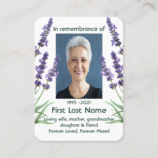 メモリアル祈りの言葉ラベンダーガーデンフラワーフローラ 名刺 (裏面)