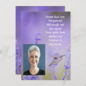 メモリアル祈りの言葉ラベンダーハミングバードガーデン ノートカード (正面/裏面)