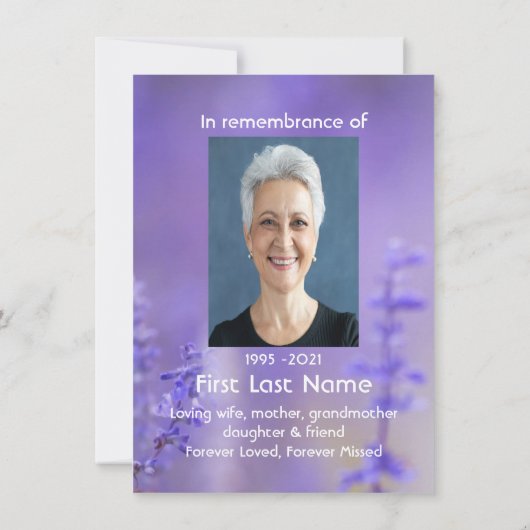 メモリアル祈りの言葉ラベンダーハミングバードガーデン ノートカード (裏面)