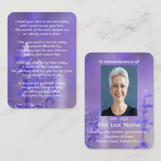 メモリアル祈りの言葉ラベンダーハミングバードガーデン 名刺 (正面/裏面)