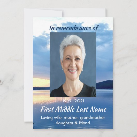 メモリアル祈りの言葉レイクサンライズ自然 招待状 (裏面)