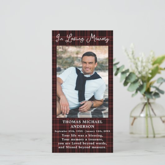 メモリアル祈りの言葉葬式ブックマークブルゴーニュ・プレイド (スタンド正面)