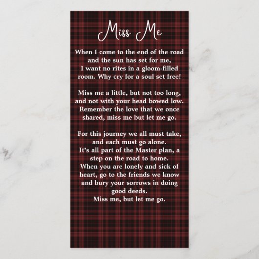 メモリアル祈りの言葉葬式ブックマークブルゴーニュ・プレイド (裏面)