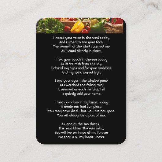 メモリアル祈りの言葉調理師シェフ 名刺 (正面)