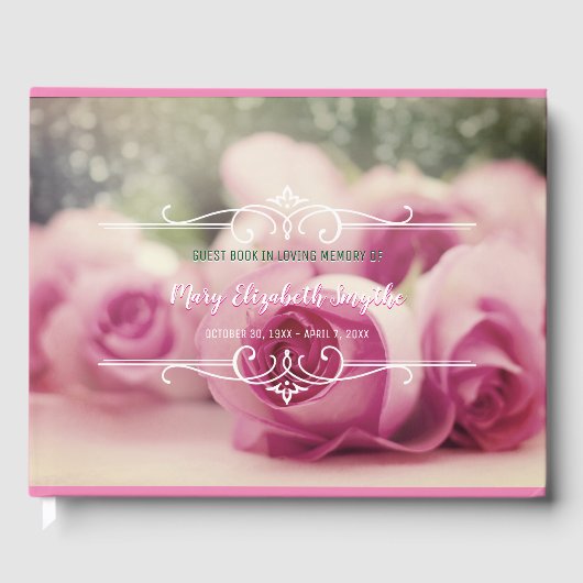 メモリアル祝サービスのライフピンクのバラ ゲストブック (正面)