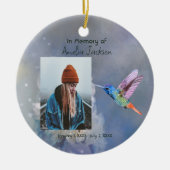 メモリアル美しいガーデンフラワーハミングバード セラミックオーナメント (正面)