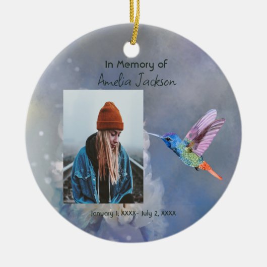 メモリアル美しいガーデンフラワーハミングバード セラミックオーナメント (正面)