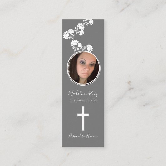 メモリアル葬儀クロスフォトフローラモチーフブックマーク スキニー名刺 (正面)