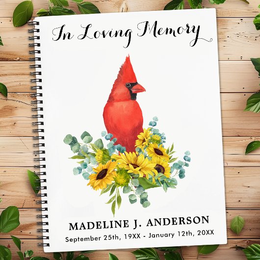 メモリアル葬儀ゲストブック（鳥）ショウジョウコウカンチョウひまわり ノートブック