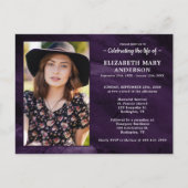 メモリアル葬儀パープルマーブルお祝いライフ インビテーションポストカード (正面)