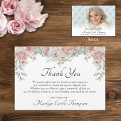 メモリアル葬儀ピンクフローラ水彩写真 サンキューカード