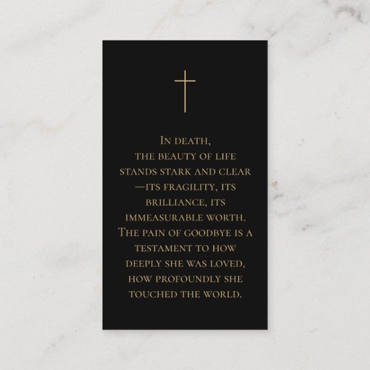 メモリアル葬儀フォト祈りの言葉ゴールデンエレガントフレーム 名刺 (裏面)