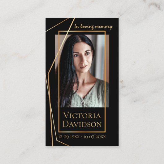 メモリアル葬儀フォト祈りの言葉ゴールデンエレガントフレーム 名刺 (正面)