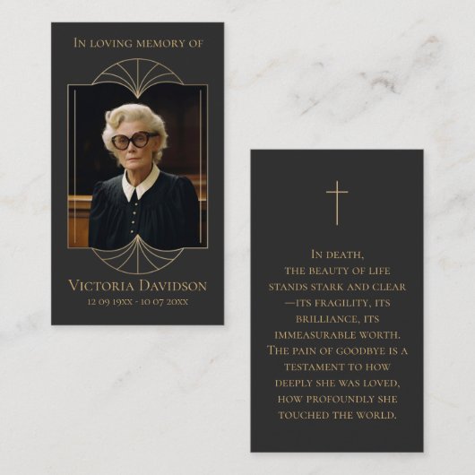 メモリアル葬儀フォト祈りの言葉ゴールデンエレガントフレーム 名刺 (正面/裏面)