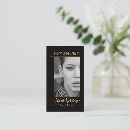 メモリアル葬儀フォト祈りの言葉ゴールデンクロスフレーム 名刺 (スタンド正面)