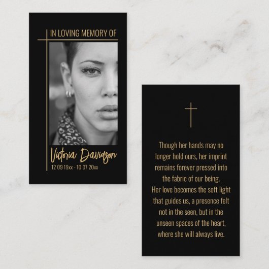 メモリアル葬儀フォト祈りの言葉ゴールデンクロスフレーム 名刺 (正面/裏面)