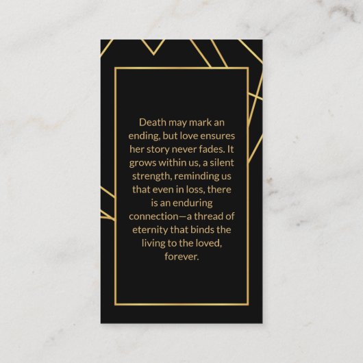 メモリアル葬儀フォト祈りの言葉ゴールデンフレームカスタム 名刺 (裏面)