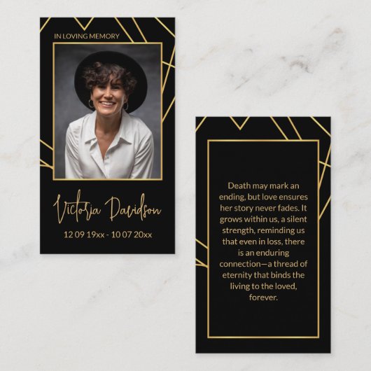 メモリアル葬儀フォト祈りの言葉ゴールデンフレームカスタム 名刺 (正面/裏面)