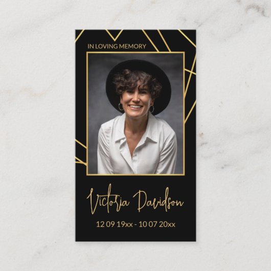 メモリアル葬儀フォト祈りの言葉ゴールデンフレームカスタム 名刺 (正面)