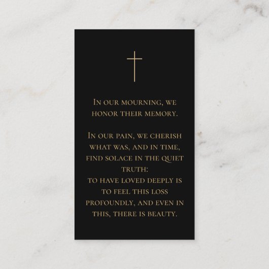 メモリアル葬儀フォト祈りの言葉ゴールデンラウンドフレーム 名刺 (裏面)