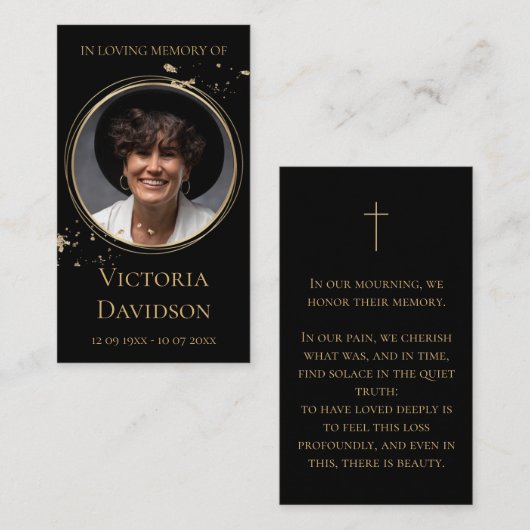 メモリアル葬儀フォト祈りの言葉ゴールデンラウンドフレーム 名刺 (正面/裏面)