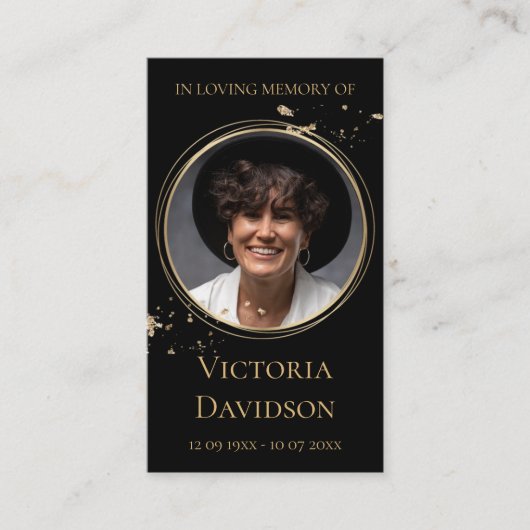 メモリアル葬儀フォト祈りの言葉ゴールデンラウンドフレーム 名刺 (正面)