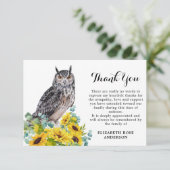 メモリアル葬儀フクロウひまわり悔やみや弔慰 サンキューカード (スタンド正面)