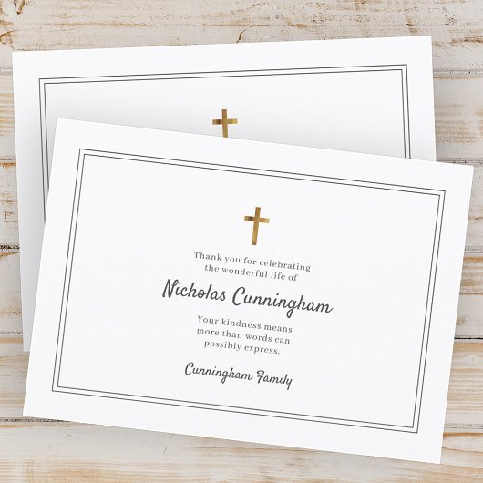 メモリアル葬儀モダンクロスシンプルフレーム サンキューカード