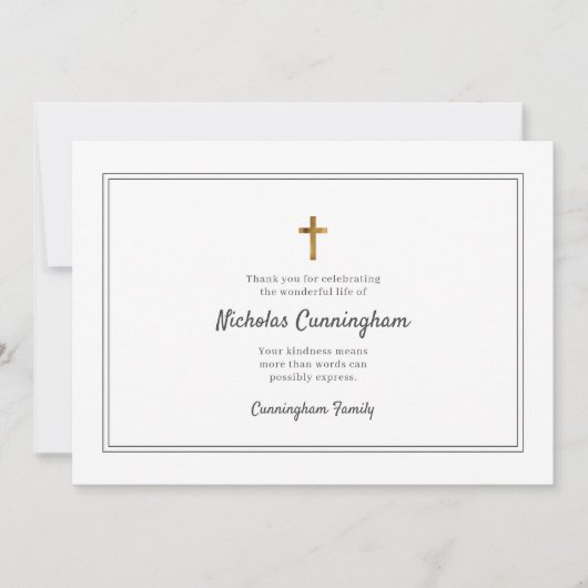 メモリアル葬儀モダンクロスシンプルフレーム サンキューカード (正面)