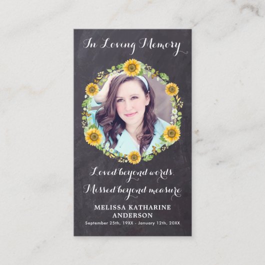 メモリアル葬儀祈りの言葉カードヒマワリフローラ コーリングカード (正面)