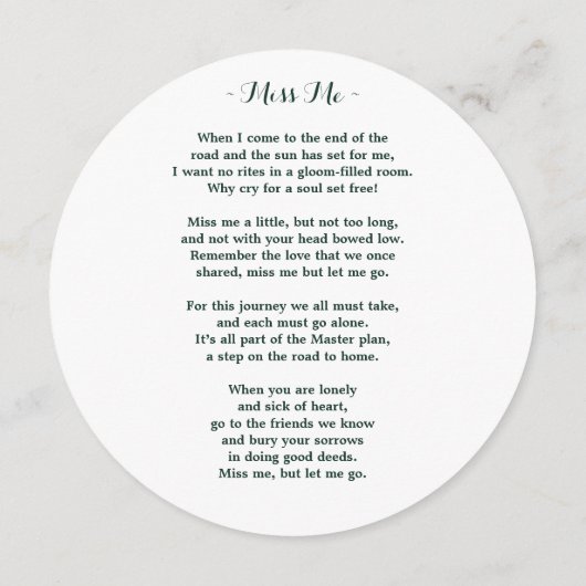 メモリアル葬儀祈りの言葉カードヒマワリフローラ シーズンカード (裏面)