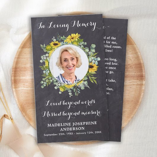 メモリアル葬儀祈りの言葉カードヒマワリーユーカリ コーリングカード