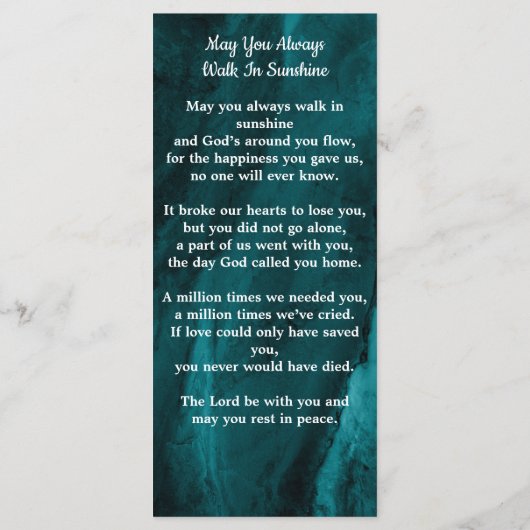 メモリアル葬儀祈りの言葉カードフォトエメラルドグリーン (裏面)