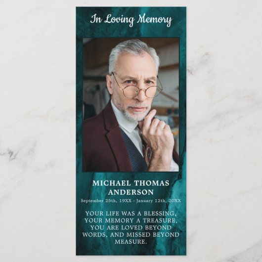 メモリアル葬儀祈りの言葉カードフォトエメラルドグリーン (正面)